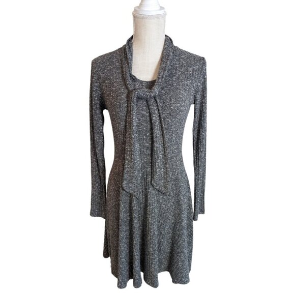 Womens Gray Ribbed Fit and Flare A Line Stretch Dress - Picture 2 of 7